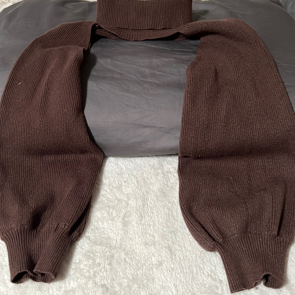 Brown turtle neck drop shoulder crop top